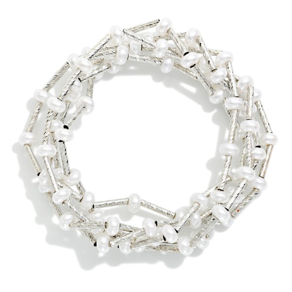 Pearl Disc & Tube Bead Beaded Bracelet 

- Approximately 3" D 
