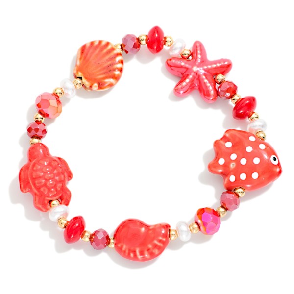 Beaded Stretch Bracelet Featuring Nautical Porcelain Beads & Pearls

- Approximately 2.5" D