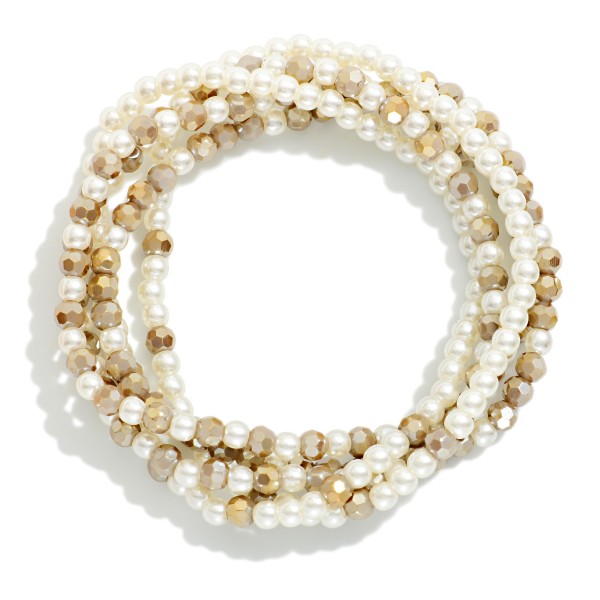 Set OF Five Beaded Stretch Bracelets Featuring Pearls & Faceted Beads

- Approximately 2.5" D