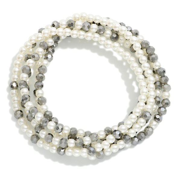 Set OF Five Beaded Stretch Bracelets Featuring Pearls & Faceted Beads

- Approximately 2.5" D