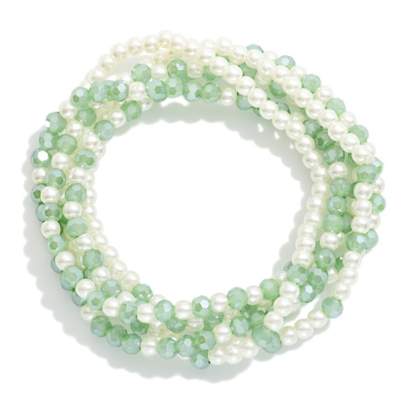 Set OF Five Beaded Stretch Bracelets Featuring Pearls & Faceted Beads

- Approximately 2.5" D