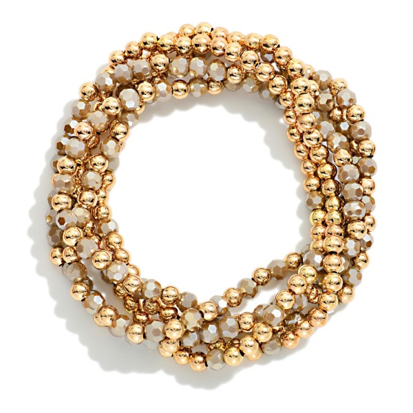 Set Of Five Beaded Bracelets Featuring Faceted Beads & Metal Tones

- Approximately 2.5" D