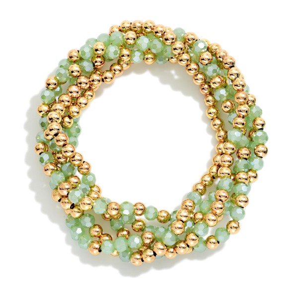Set Of Five Beaded Bracelets Featuring Faceted Beads & Metal Tones

- Approximately 2.5" D