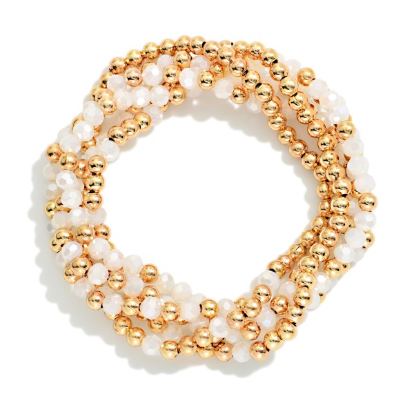 Set Of Five Beaded Bracelets Featuring Faceted Beads & Metal Tones

- Approximately 2.5" D