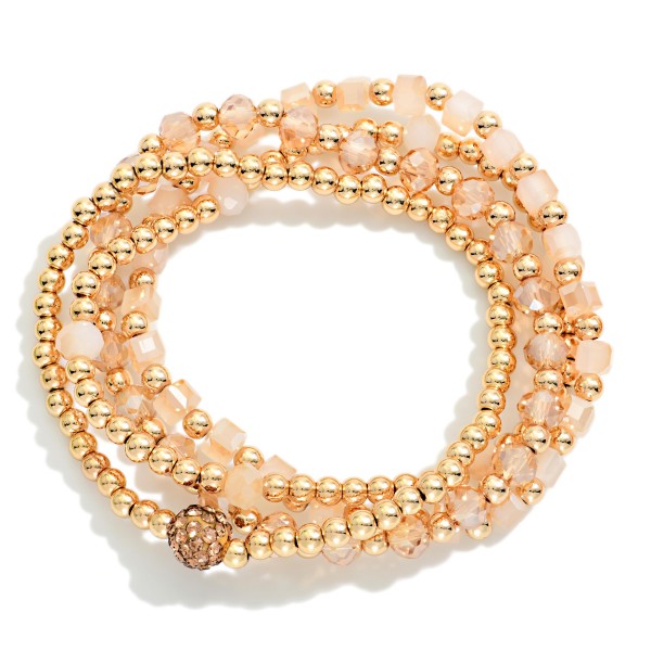 Set Of Four Beaded Stretch Bracelets Featuring Metal Tones & Faceted Beads

- Approximately 2.5" D