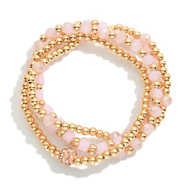 Set Of Four Beaded Stretch Bracelets Featuring Metal Tones & Faceted Beads

- Approximately 2.5" D
