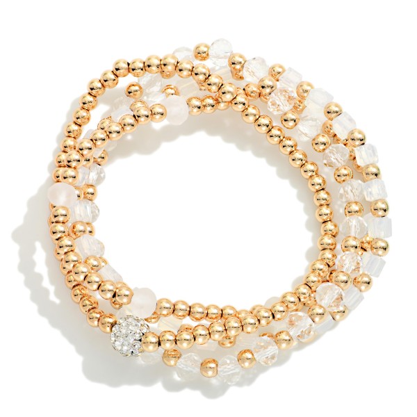 Set Of Four Beaded Stretch Bracelets Featuring Metal Tones & Faceted Beads

- Approximately 2.5" D