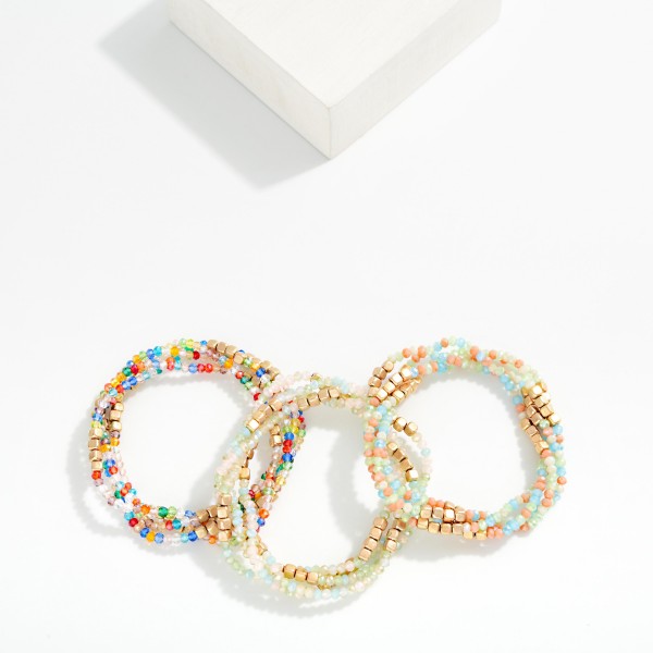 Set Of Three Faceted & Metal Tone Square Beads 

- Approximately 2.5" D