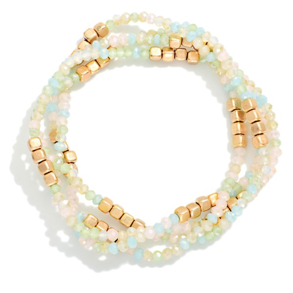 Set Of Three Faceted & Metal Tone Square Beads 

- Approximately 2.5" D