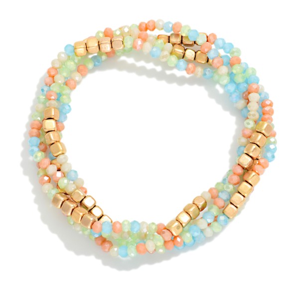 Set Of Three Faceted & Metal Tone Square Beads 

- Approximately 2.5" D