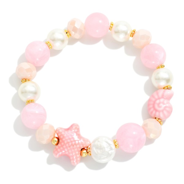 Acetate & Pearl Beaded Stretch Bracelet With Porcelain Beach Bead Details 

- Approximately 2.5" D