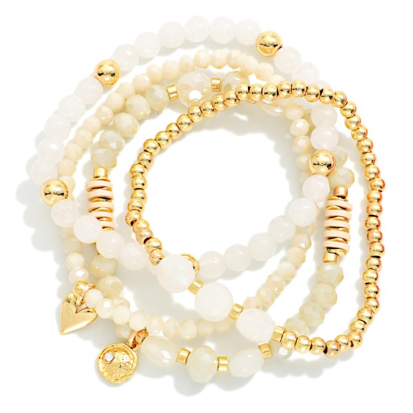 Set Of Three Beaded Stretch Bracelets Featuring Faceted Beads, Disk Beads, & Metal Tones 

- Approximately 2.5" D