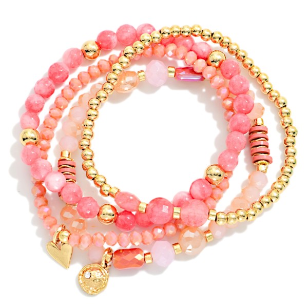Set Of Three Beaded Stretch Bracelets Featuring Faceted Beads, Disk Beads, & Metal Tones 

- Approximately 2.5" D