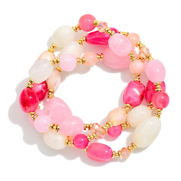 Set Of Three Acetate Bead Beaded Bracelets 

- Approximately 2.75" D