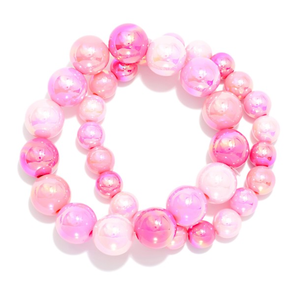 Set Of Two Iridescent Bead Beaded Stretch Bracelets 

- Approximately 2.75" D