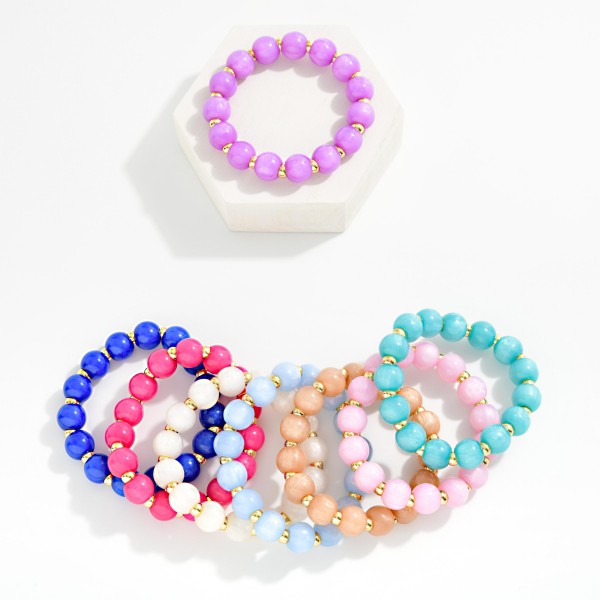 Marbled Acetate Bead Beaded Stretch Bracelet 

- Approximately 2.5" D