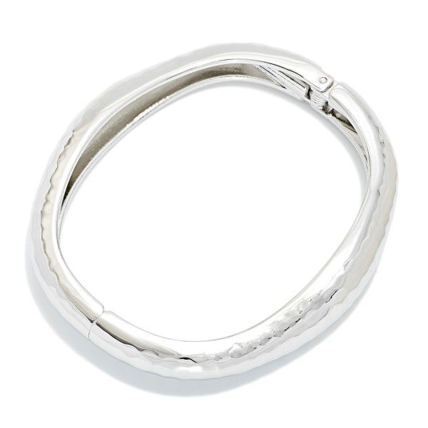 Tapered Hammered Metal Hinged Bangle Bracelet 

- Approximately 2.5" D