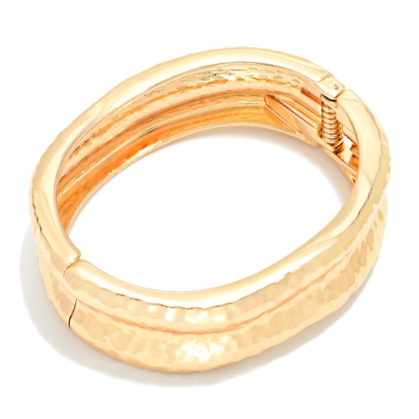 Hammered Metal Concave Hinged Bangle Bracelet 

- Approximately 2.5" D