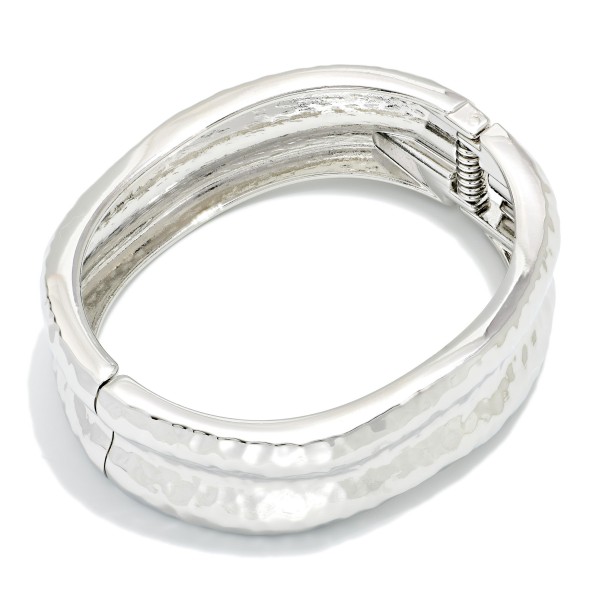 Hammered Metal Concave Hinged Bangle Bracelet 

- Approximately 2.5" D