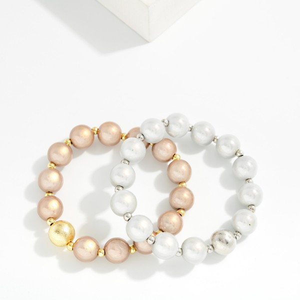 Translucent Bead Beaded Stretch Bracelet With Textured Metal Bead Detail 

- Approximately 2.5" D

 