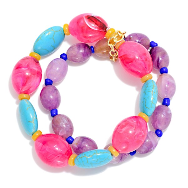 Set Of Two Marbled Acetate Beaded Stretch Bracelets 

- Approximately 3" D