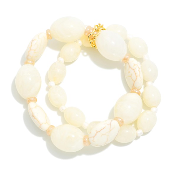 Set Of Two Marbled Acetate Beaded Stretch Bracelets 

- Approximately 3" D