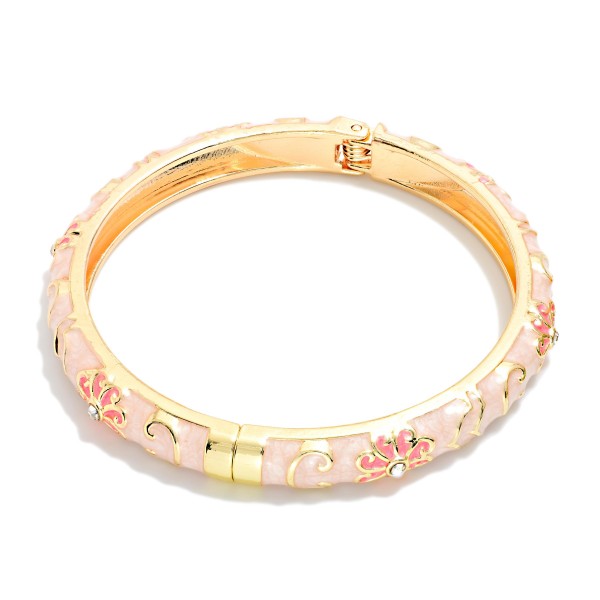 Marbled Floral Enamel Bangle Hinged Bracelet

- Approximately 2.5" D 
