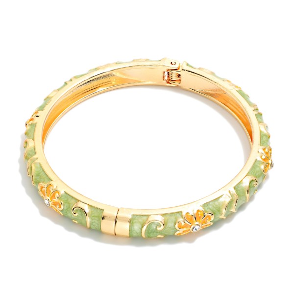 Marbled Floral Enamel Bangle Hinged Bracelet

- Approximately 2.5" D 