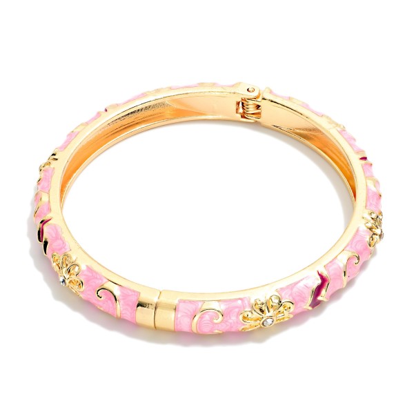 Marbled Floral Enamel Bangle Hinged Bracelet

- Approximately 2.5" D 
