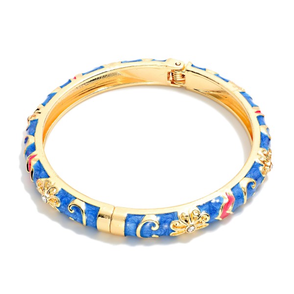 Marbled Floral Enamel Bangle Hinged Bracelet

- Approximately 2.5" D 