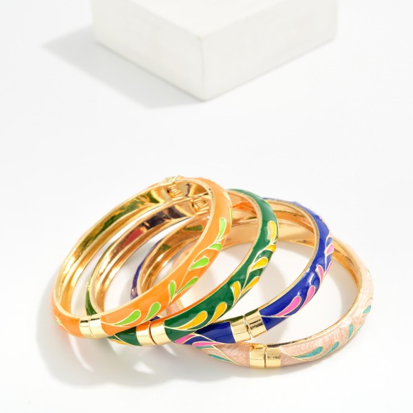 Marbled Leaf Enamel Bangle Hinged Bracelet

- Approximately 2.5" D 