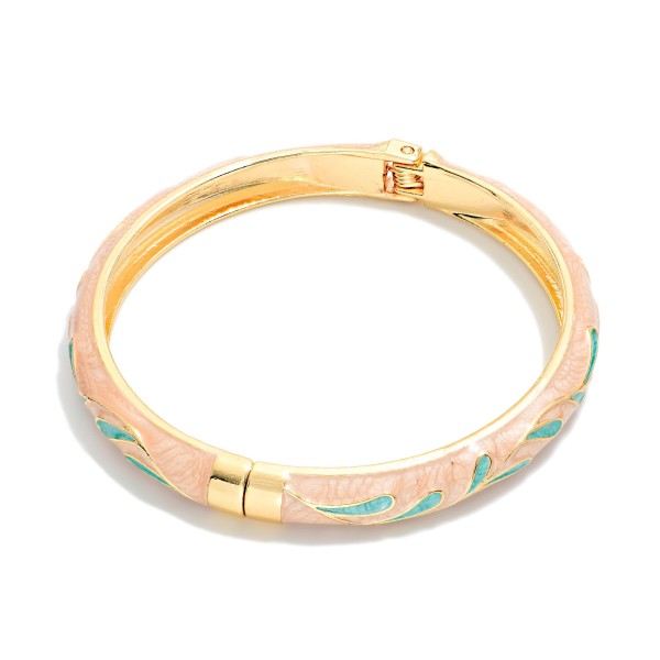 Marbled Leaf Enamel Bangle Hinged Bracelet

- Approximately 2.5" D 