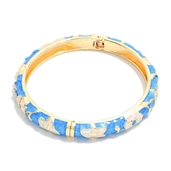 Marbled Floral Enamel Bangle Hinged Bracelet

- Approximately 2.5" D
