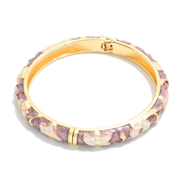 Marbled Floral Enamel Bangle Hinged Bracelet

- Approximately 2.5" D