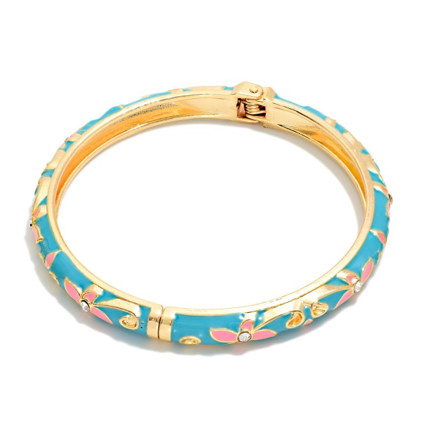 Marbled Floral Enamel Bangle Hinged Bracelet

- Approximately 2.5" D 