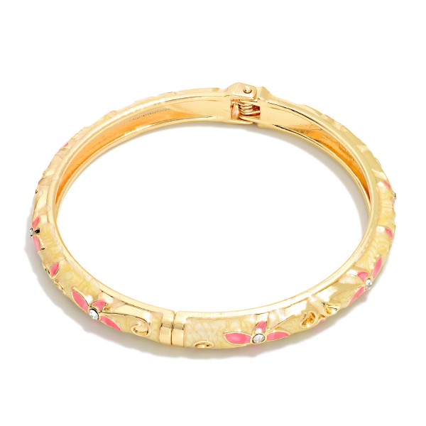 Marbled Floral Enamel Bangle Hinged Bracelet

- Approximately 2.5" D 