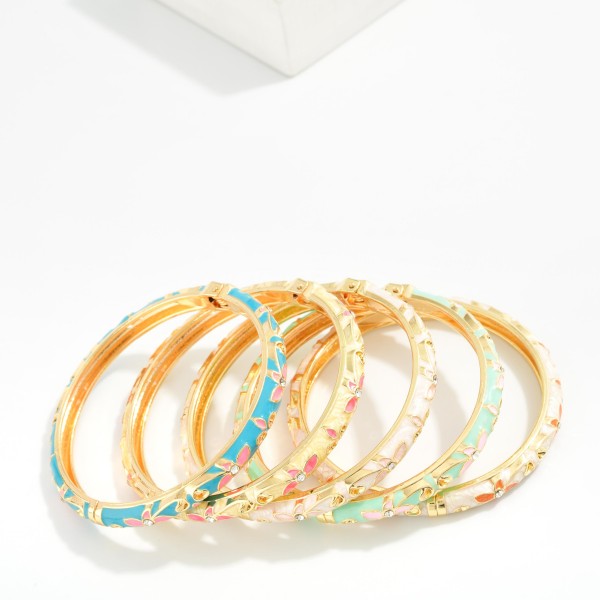 Marbled Floral Enamel Bangle Hinged Bracelet

- Approximately 2.5" D 
