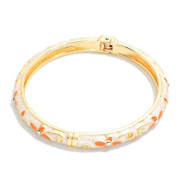 Marbled Floral Enamel Bangle Hinged Bracelet

- Approximately 2.5" D 
