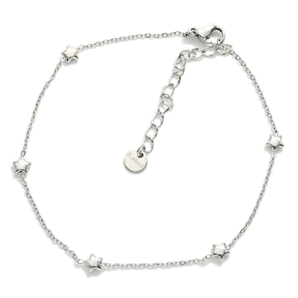 Metal Tone Chain Link Anklet Featuring Star Stations 

- Approximately 3.05" D
- Stainless Steel
- Water & Tarnish Resistant 
- Hypoallergenic 