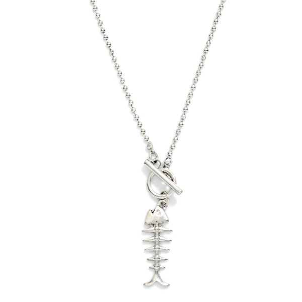 Ball & Chain Necklace Featuring Metal Tone Fish Bones & Toggle Clasp Pendant 

- Approximately 16" L