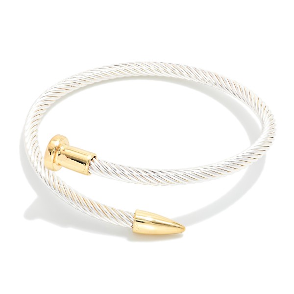 Metal Tone Twisted Nail Cuff Bracelet 

- Approximately 2.5" D
