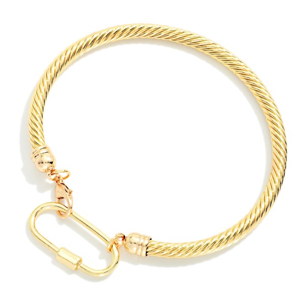 Metal Tone Twisted Bangle Bracelet Featuring A Hinged Opening 

- Approximately 2.5" D 