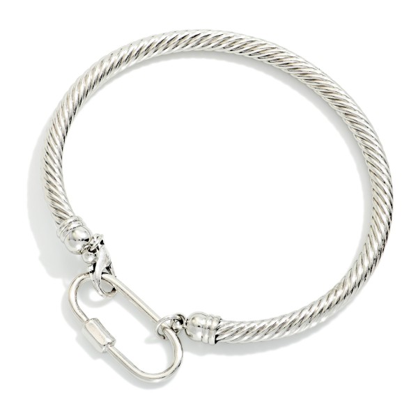 Metal Tone Twisted Bangle Bracelet Featuring A Hinged Opening 

- Approximately 2.5" D 