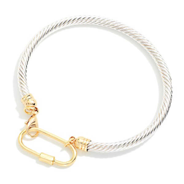 Metal Tone Twisted Bangle Bracelet Featuring A Hinged Opening 

- Approximately 2.5" D 