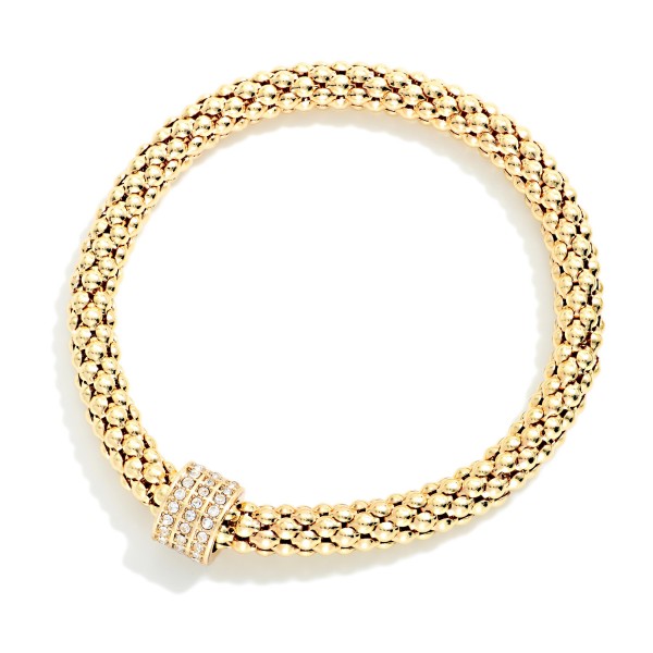 Metal Tone Popcorn Link Bracelet Featuring Rhinestone Detail 

- Approximately 2.25" D