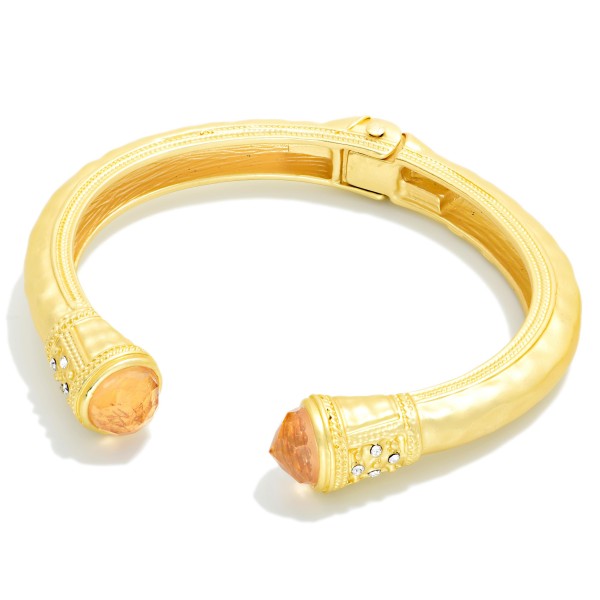 Hammered Metal Hinged Cuff Bracelet With Rhinestone Edges 

- Approximately 2.25" D