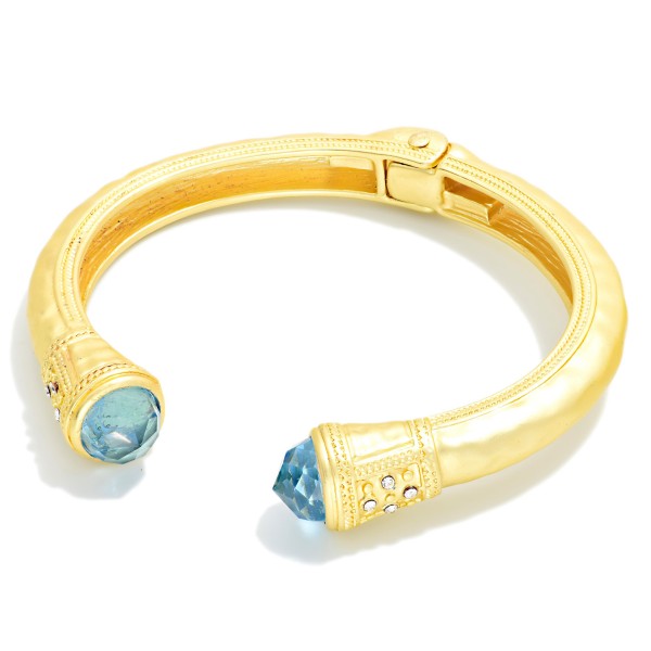 Hammered Metal Hinged Cuff Bracelet With Rhinestone Edges 

- Approximately 2.25" D