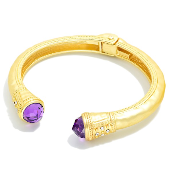 Hammered Metal Hinged Cuff Bracelet With Rhinestone Edges 

- Approximately 2.25" D