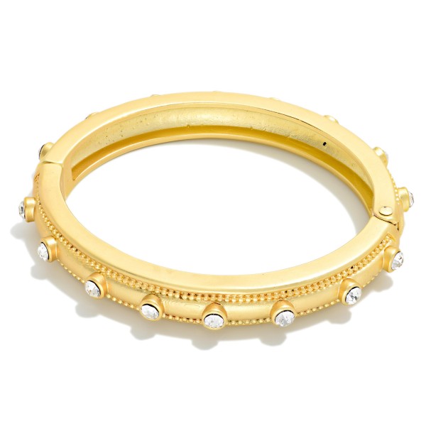 Metal Bangle Bracelet Featuring Rhinestone Studded Details 

- Approximately 2.5" D 