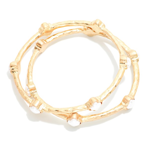 Set Of Two Hammered Metal Tone Bangle Bracelet Featuring Glitter Resin Clover 

- Approximately 2.75